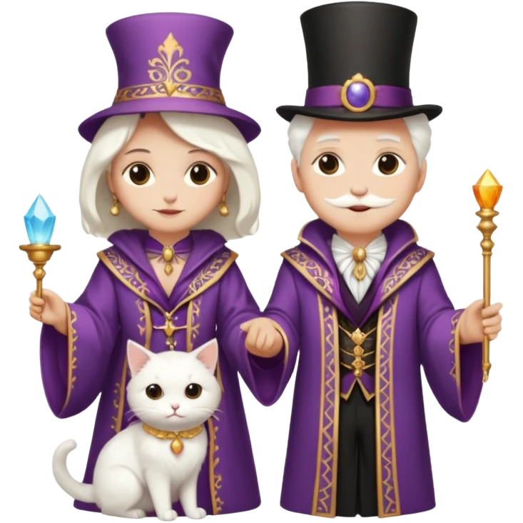magician couple and their pet cat emoji