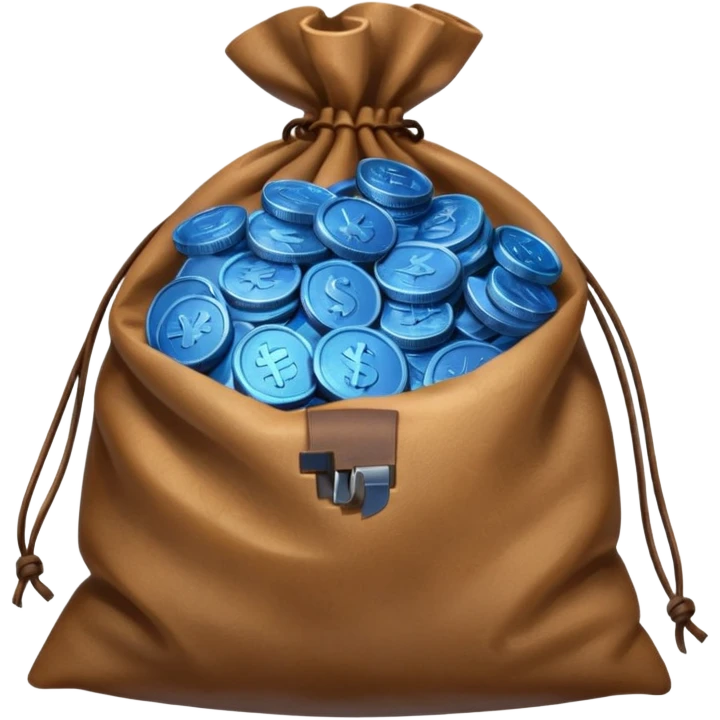 blue coins outside a brown money bag  emoji