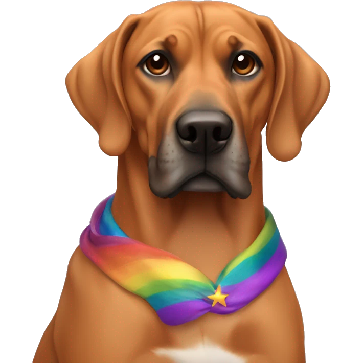 white man with long rainbow colored hair and twisted mustache next to a brown rhodesian ridgeback emoji