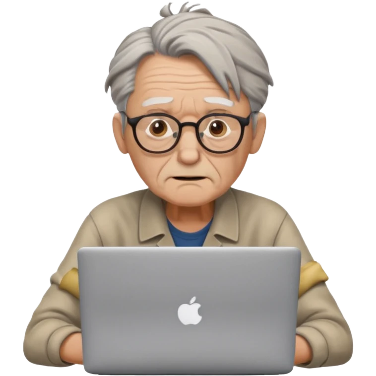 confused old man with a man bun, on a laptop emoji
