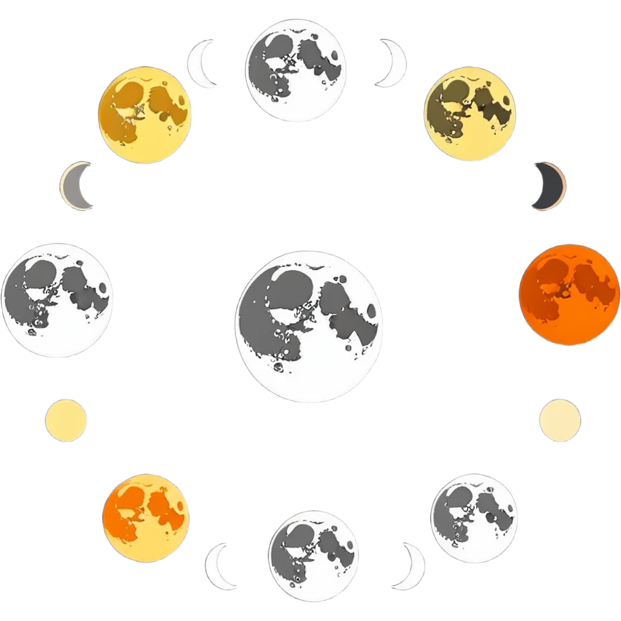 moon phases in a cycle showing lunar month emoji