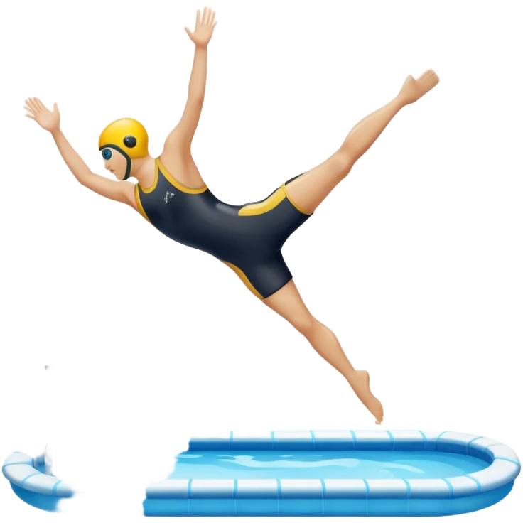 An icon showing a diver captured mid-air in a graceful pose above a pool, with a diving board behind and water below. Splash trails and motion lines emphasize precision and elegance. Transparent background highlights the beauty and focus of competitive diving. emoji