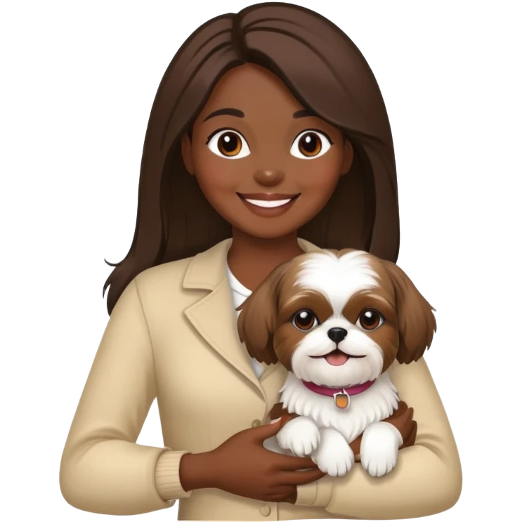 dark-skinned woman holding a Shih Tzu dog emoji