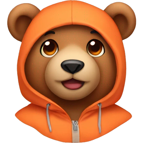 Teddy bear Wear orange hoodie with heart eyes emoji
