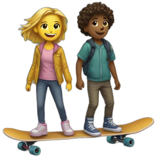 Boy and a girl skateboard in the streets emoji