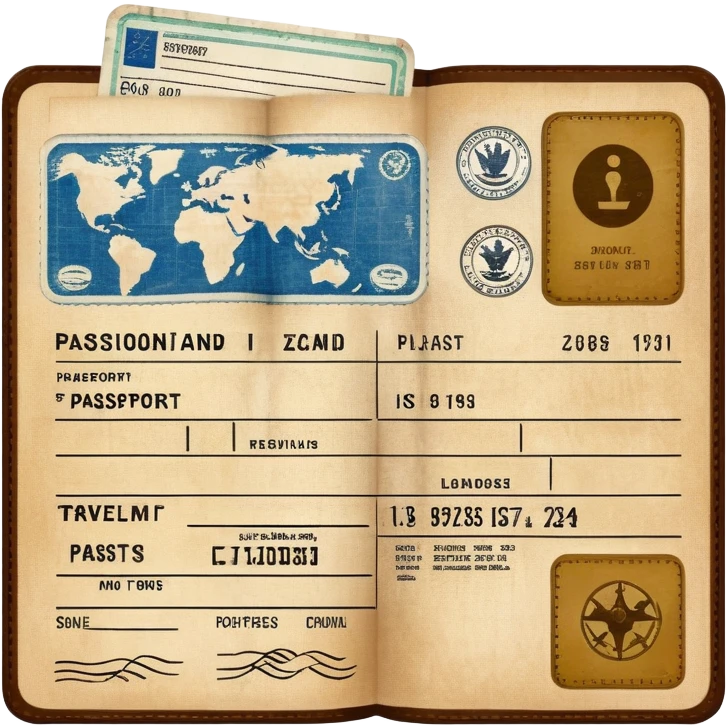 Passport with travel stamps and boarding pass emoji