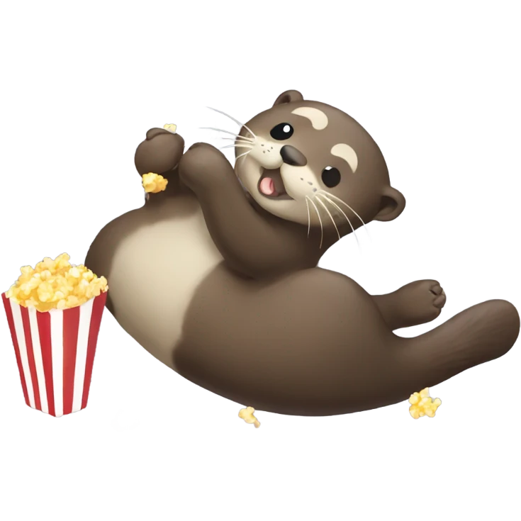 An otter laying on its back eating popcorn emoji