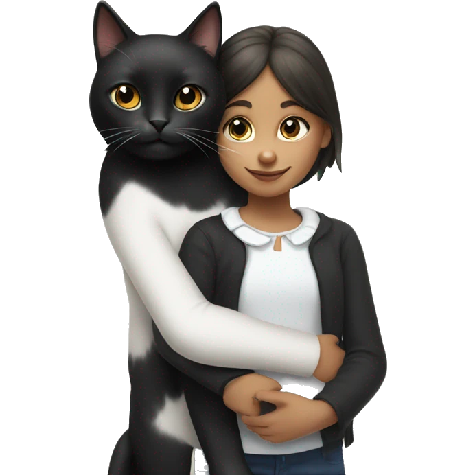 Black and white cat with young girl emoji