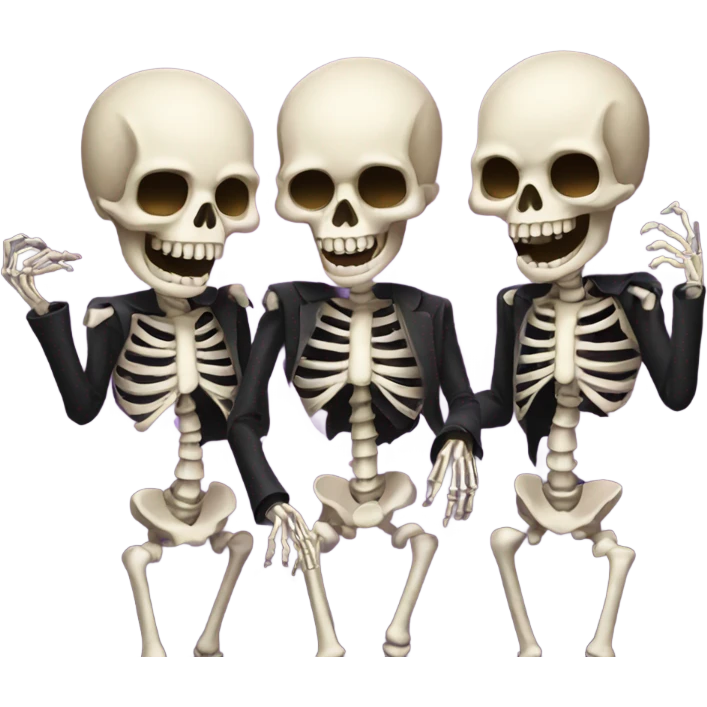 Three skeletons partying emoji