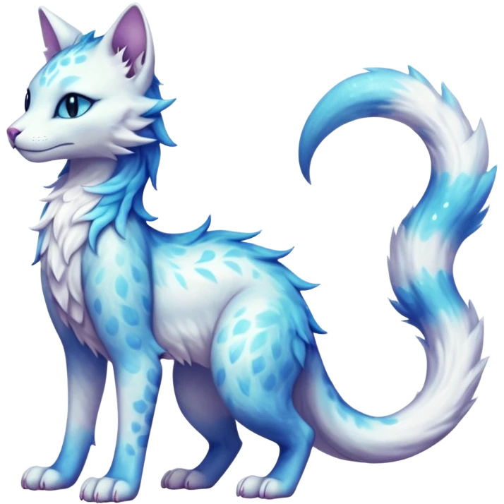 Pastel realistic divine glowing shiny glossy glittery holy cute elegant beautiful fantasy feline-vernid-sergal-fursona animal creature with a tufted tail full body with intricate markings  emoji
