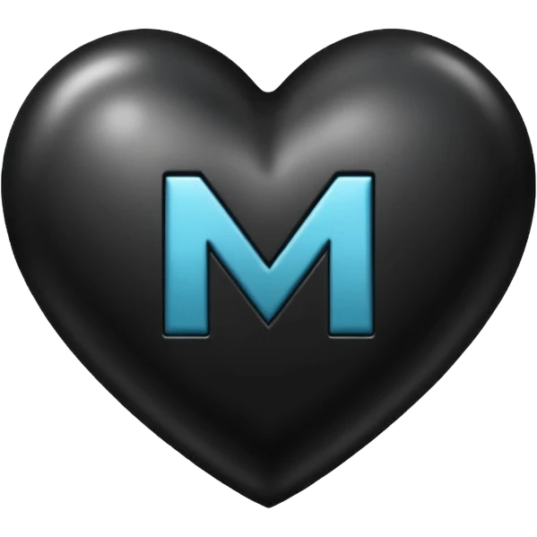 A goth black heart with an M and a K inside  emoji
