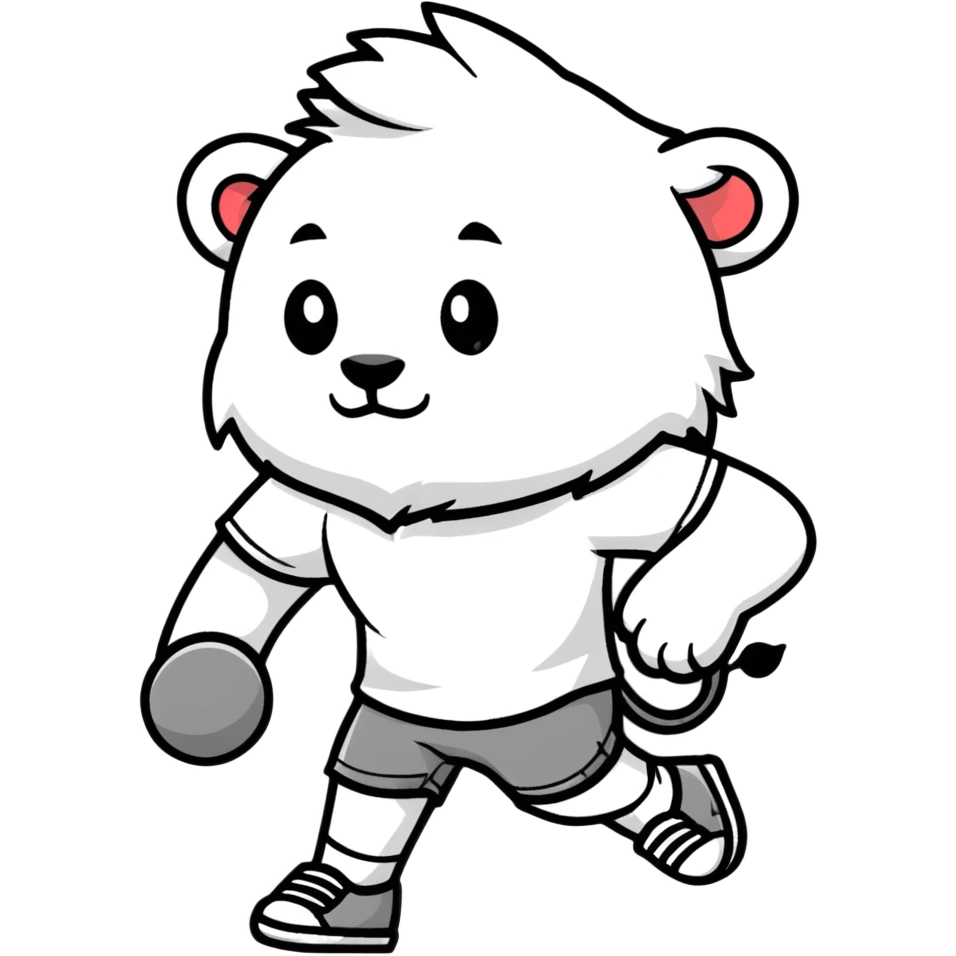 retro 1930s anthropomorphised lion in a t-shirt and shorts walking, grayscale emoji