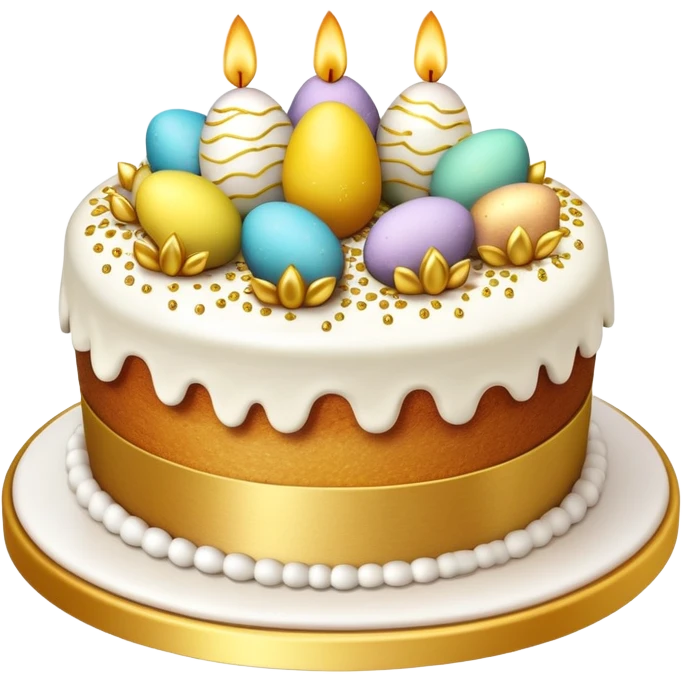 Easter cake with white icing and golden sprinkles emoji