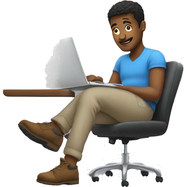 a guy behind a laptop and a footrest underneath emoji
