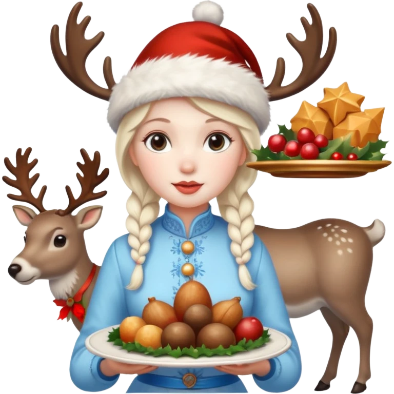 please include christmas attributes: deer, food, santa, snow maid emoji