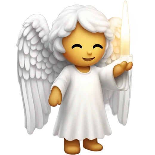 White angel wings, candle burning emoji
