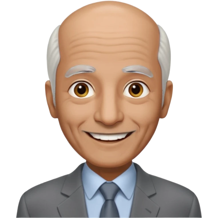 70 yr old man, almost bald, some white hair, pakistani, light grey business suit, big smile, dark brown skin, no moustache
 emoji