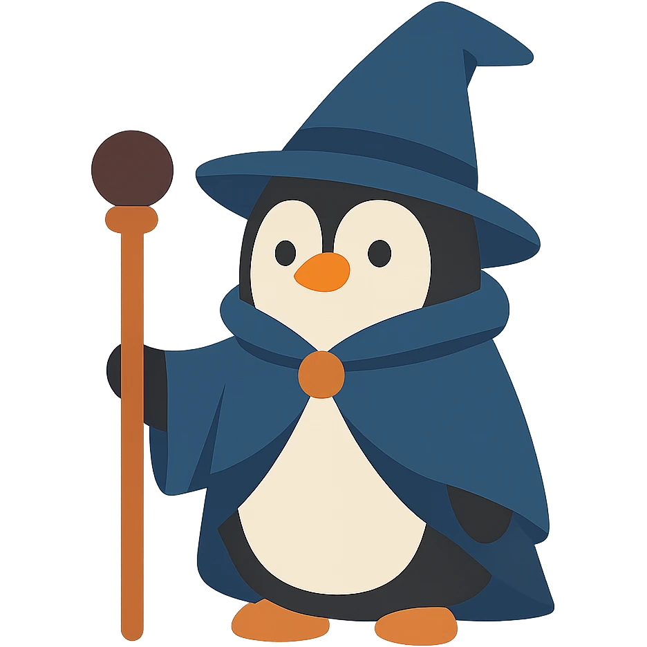 flat design style penguin wizard emoji