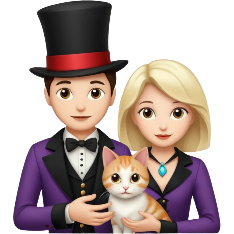 magician couple and their pet cat emoji