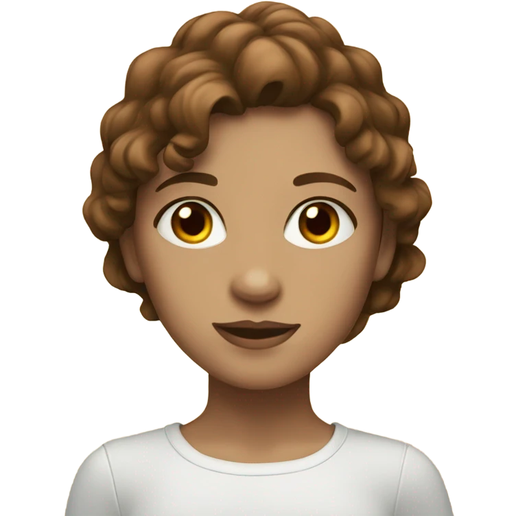 Girl with brown wavy hair and brown eyes white emoji