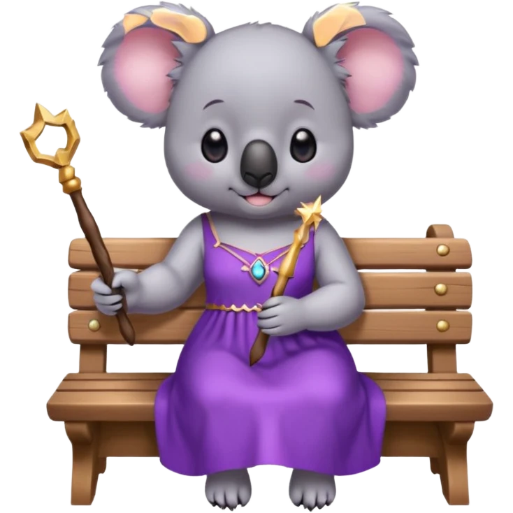 koala purple drees eyelashe magic wand sit down on the bench emoji