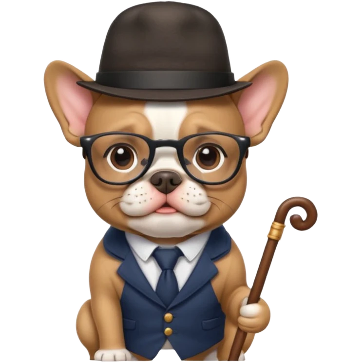 сделай французкого бульдога в очках и шляпе и с тросточкой emoji