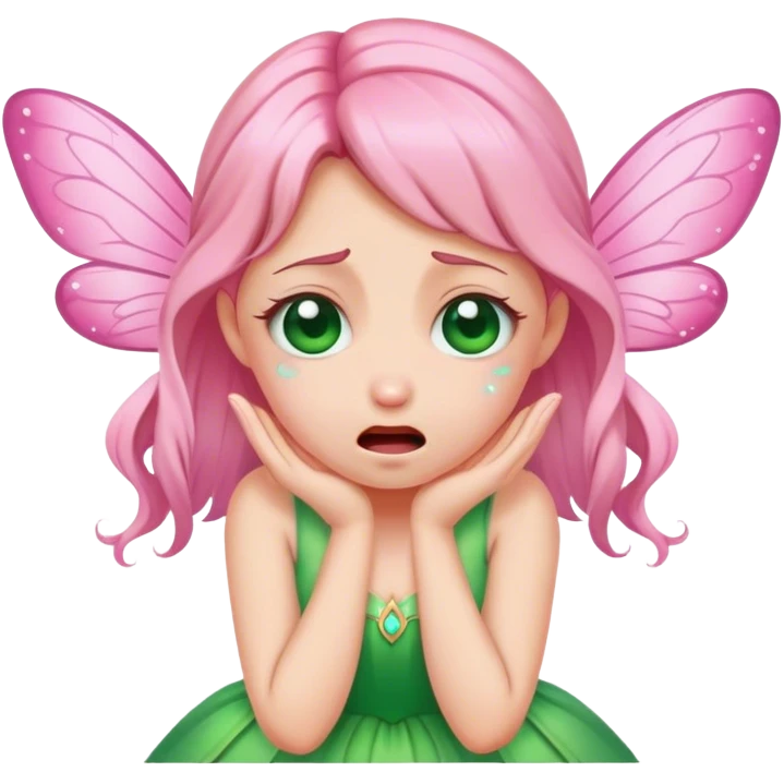 pink fairy in green dress crying emoji