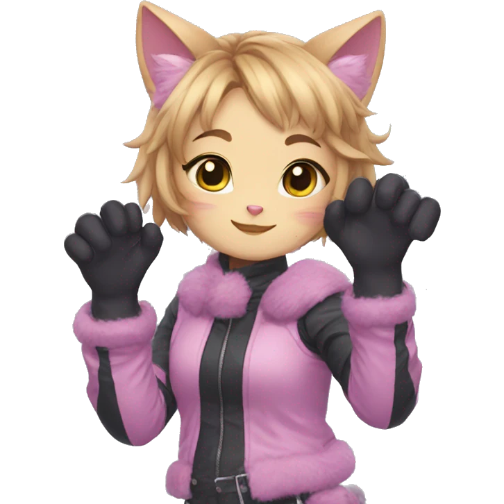 catgirl with paw gloves saying uwu emoji