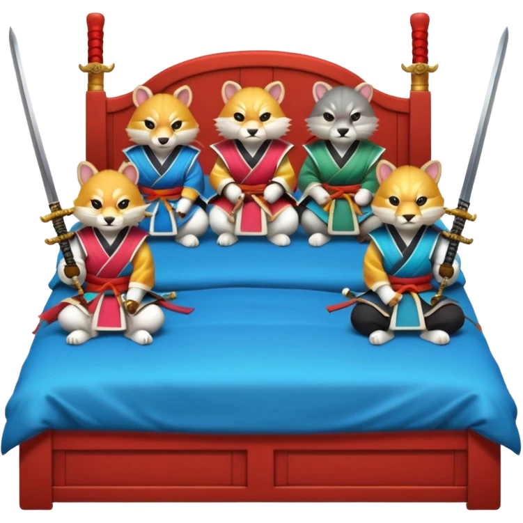 4 animaux samurai sur lit emoji
