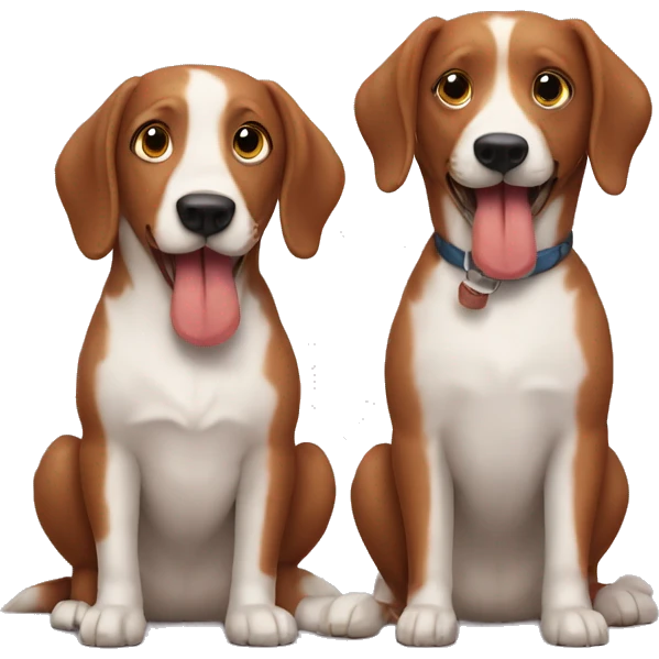 Two dogs sibainu are eating sausages emoji