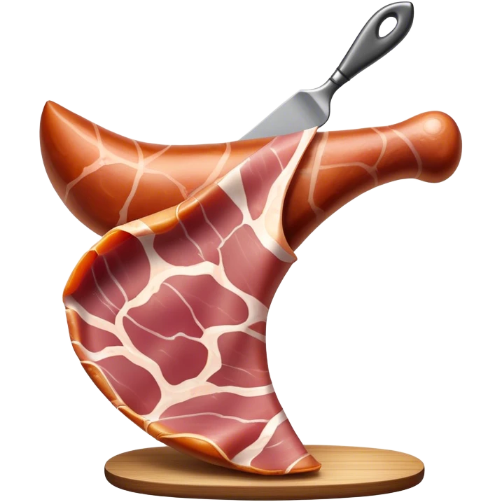 Jamón Serrano Cinematic Realistic Jamón Serrano Dish Emoji, depicted as a prominent leg of cured ham with visible marbling, rendered with rich textures and dynamic, appetizing lighting. emoji