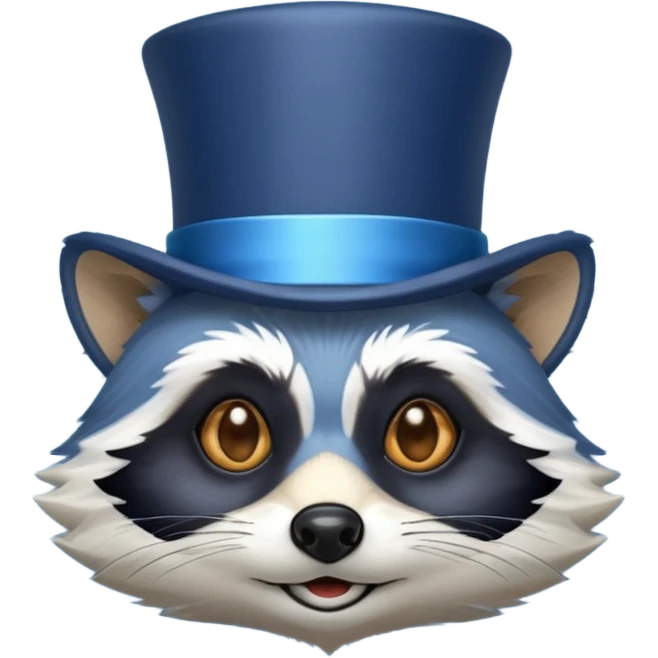 Top hat on blue racoon face emoji
