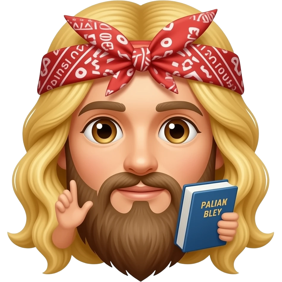 Spaghetti noodles holding Bible and Wearing bandanna with a face emoji