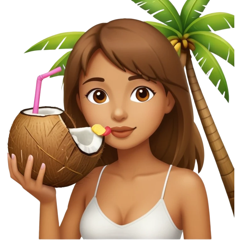 beautiful girl on the beach with coconut drink emoji