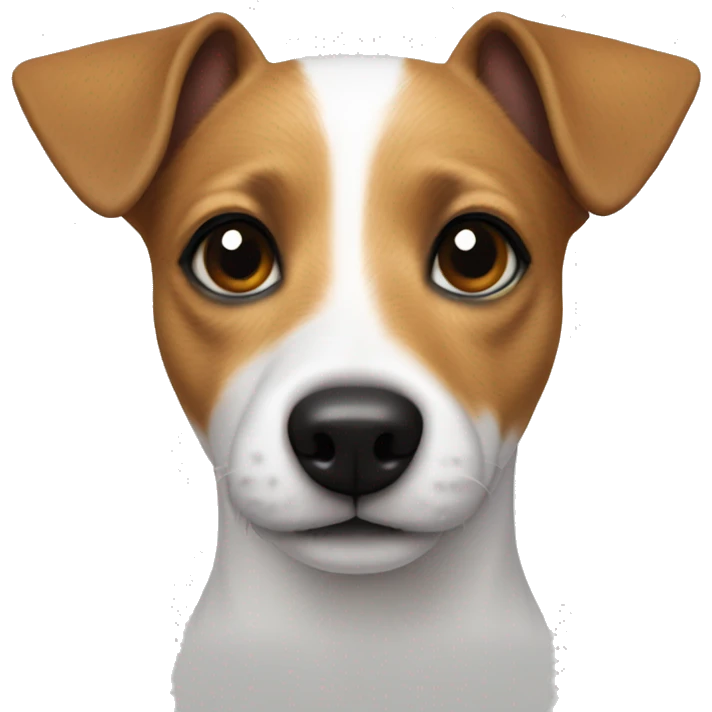 Jack Russell, white body, pointed ears, black stripe on left ear, 1 spot under eye emoji