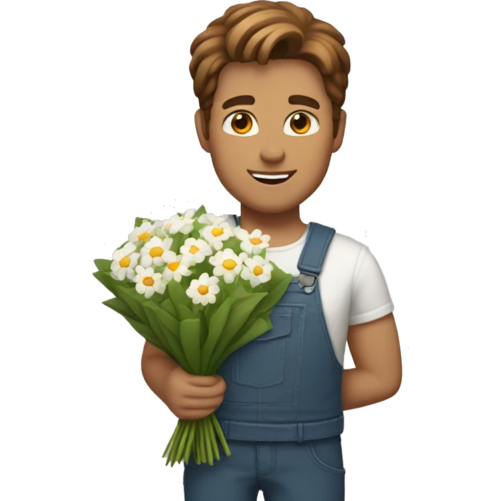 White guy with brown hair holding a bouquet emoji