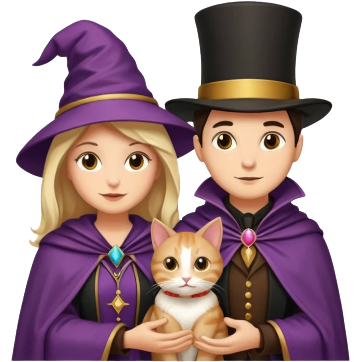 magician couple and their pet cat emoji