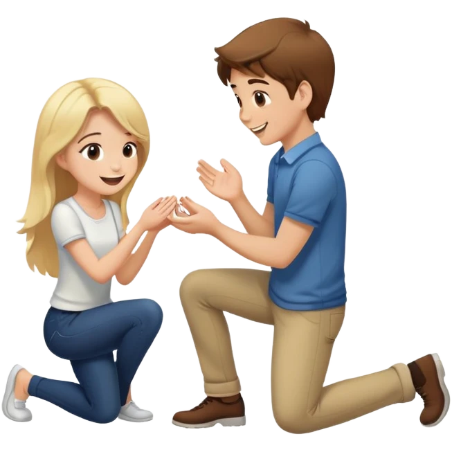 Brown hair boy proposes knee to blonde hair girl emoji