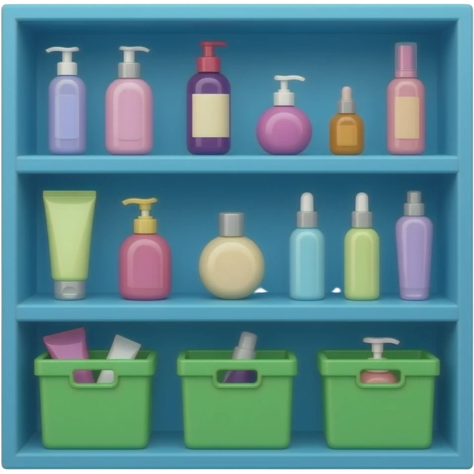 blue green Storage shelves on salon beauty inspired by Barbie colour pallete emoji