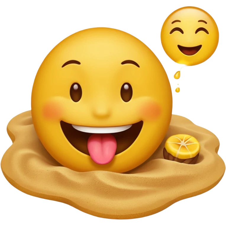 A smiley emoji licking a brown beach emoji emoji