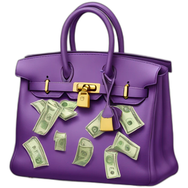 Birkin bag stuffed with dollar bills emoji