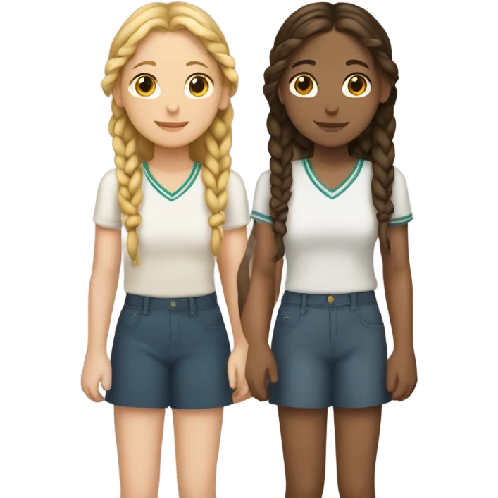 Two girls holding hands one girl has brunette braids one girl has blonde braids  emoji