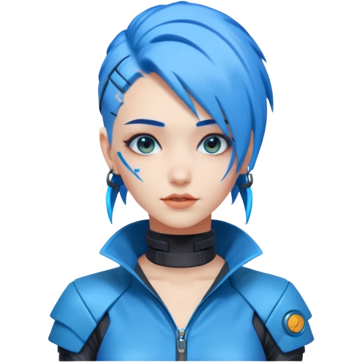 Cyberpunk woman, blue hair, carefree expression emoji