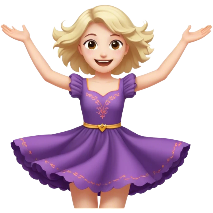 Cinematic Playful Aurora Portrait Emoji, Spinning in her dress, arms gracefully extended, eyes filled with laughter, exuding joy and charm, a princess dancing through her dreams! emoji