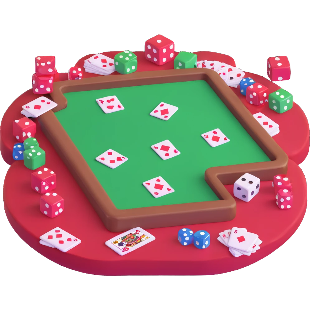 game night scene with dice and cards emoji