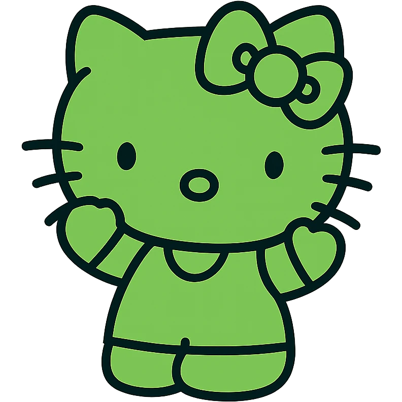 Hello Kitty character, green color, excited expression, simple and iconic style emoji