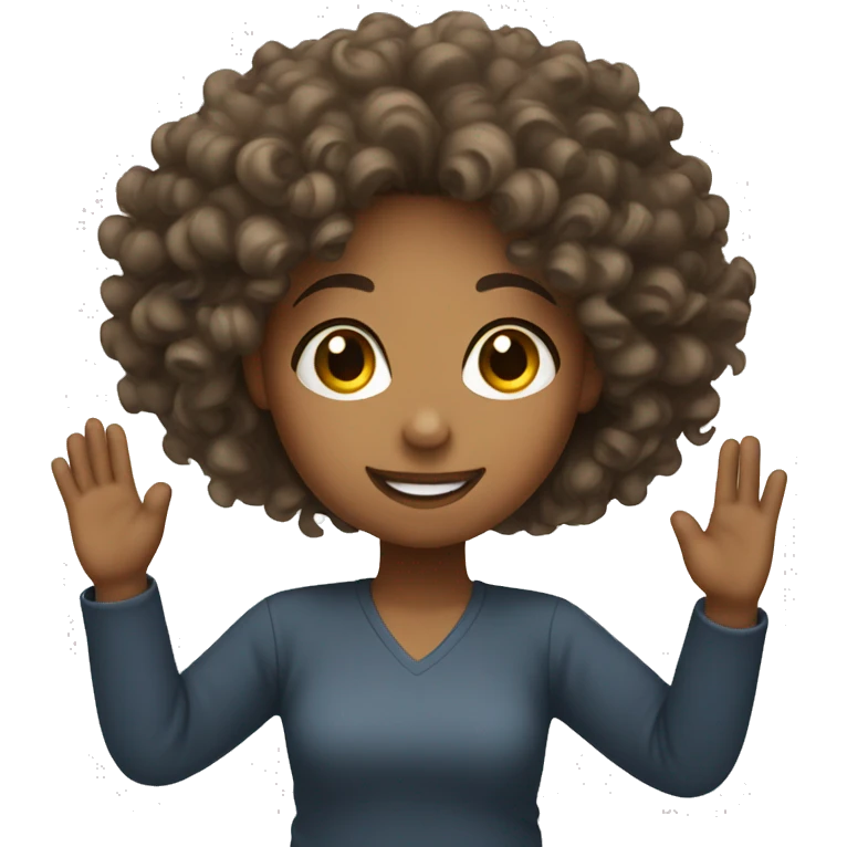 girl with curly hair raising her hand emoji