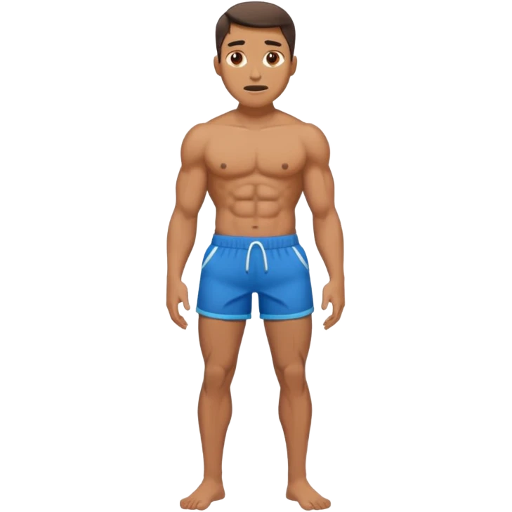 A squatting man legs spread apart and make a penis visible going through his broken shorts emoji