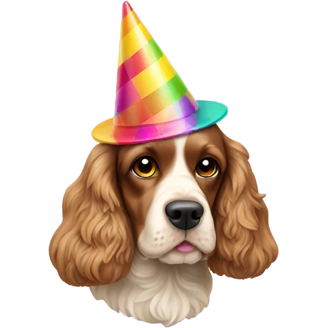 cocker spaniel with party hat emoji