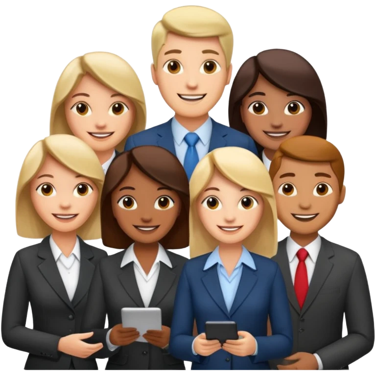 сделай деловых коллег, которые радосно что-то обсуждают emoji